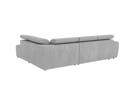 Emil - Modernes Ecksofa mit Schlaffunktion und Bettkasten aus Samt-Stoff schöner Sitzkomfort und verstellbare Kopfstützen