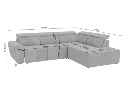 Emil - Modernes Ecksofa mit Schlaffunktion und Bettkasten aus Samt-Stoff schöner Sitzkomfort und verstellbare Kopfstützen