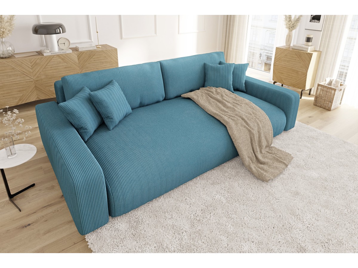 Emma - Sofa mit Schlaffunktion und Bettkasten in Cord-Stoff schöner Sitzkomfort