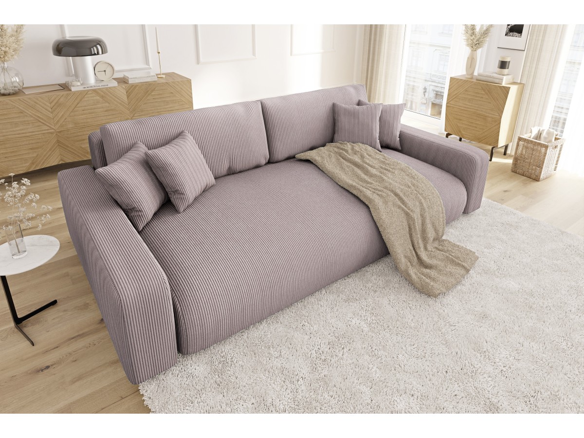 Emma - Sofa mit Schlaffunktion und Bettkasten in Cord-Stoff schöner Sitzkomfort