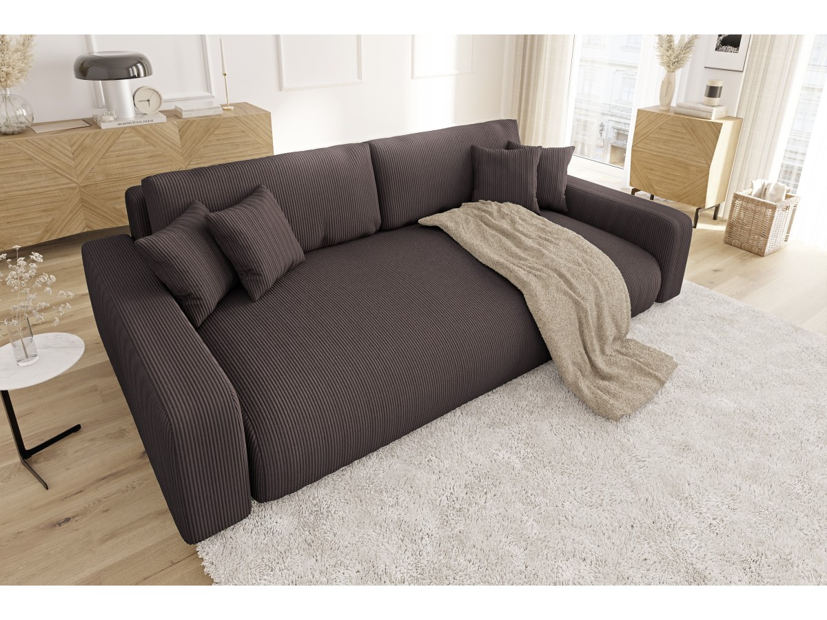 Emma - Sofa mit Schlaffunktion und Bettkasten in Cord-Stoff schöner Sitzkomfort