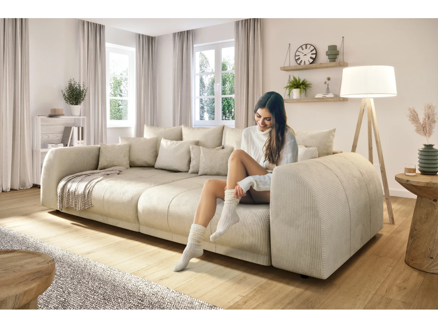 Levana - Big Sofa 5 Sitzer boxspringfederung lounge Sofa in Cord-Stoff