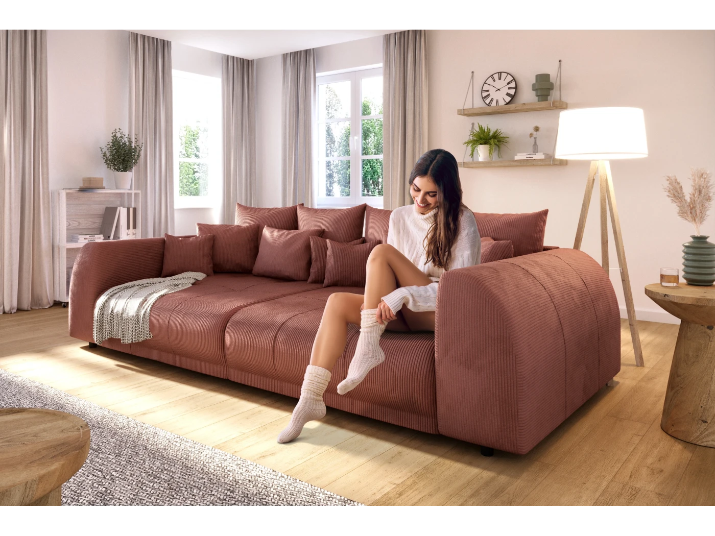 Levana - Big Sofa 5 Sitzer boxspringfederung lounge Sofa in Cord-Stoff