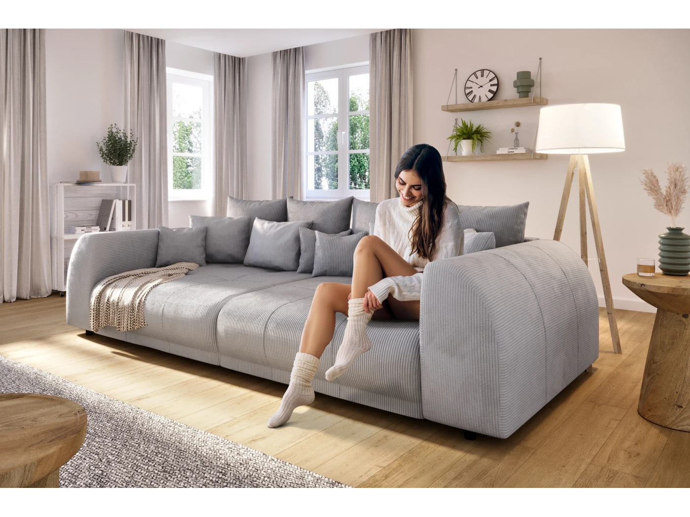 Levana - Big Sofa 5 Sitzer boxspringfederung lounge Sofa in Cord-Stoff
