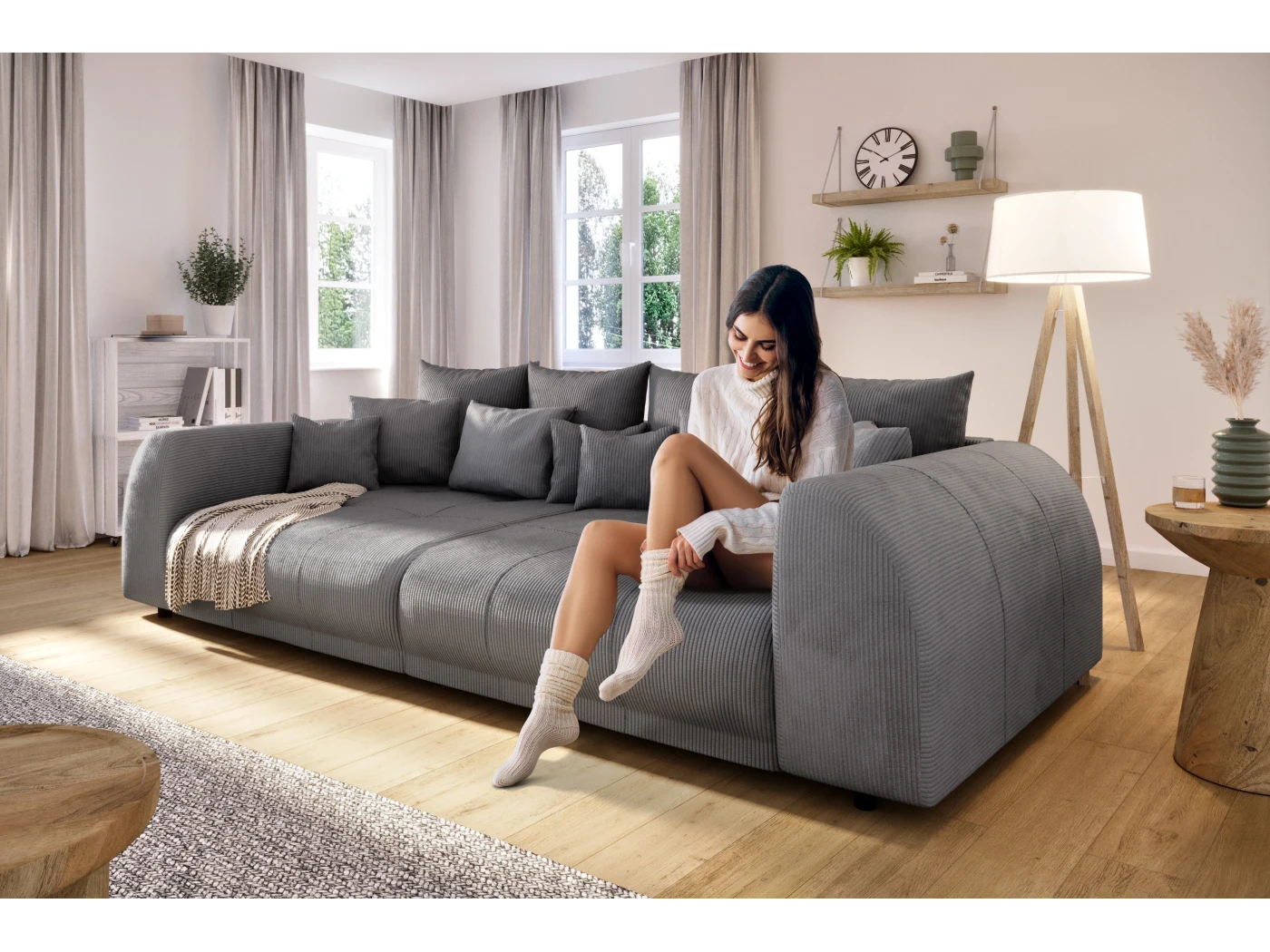 Levana - Big Sofa 5 Sitzer boxspringfederung lounge Sofa in Cord-Stoff