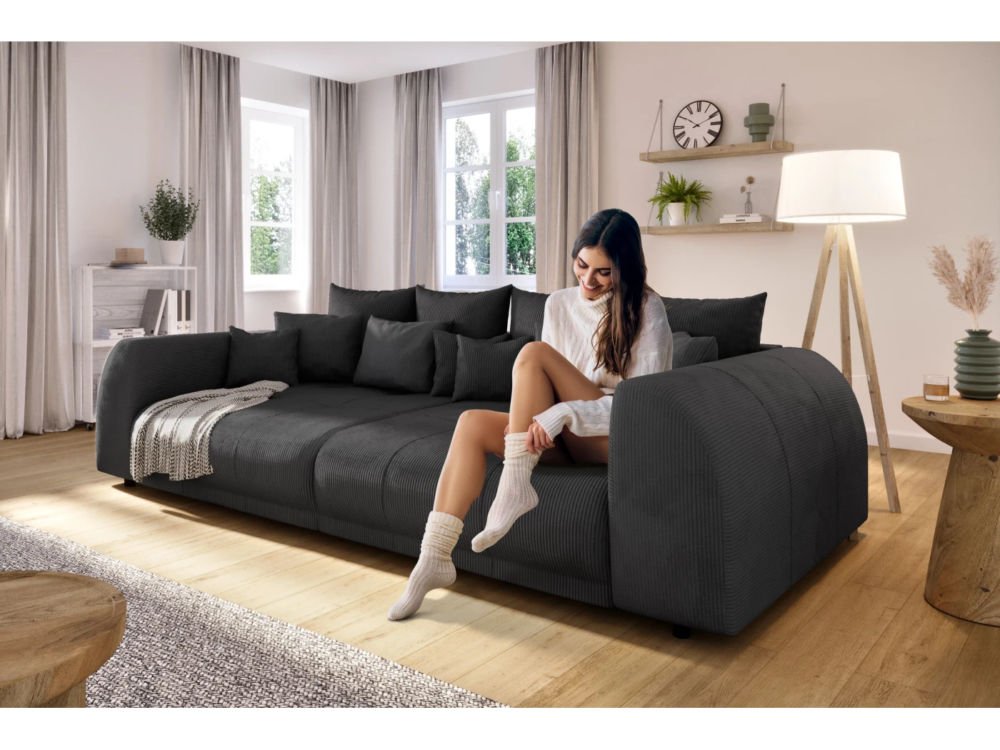 Levana - Big Sofa 5 Sitzer boxspringfederung lounge Sofa in Cord-Stoff