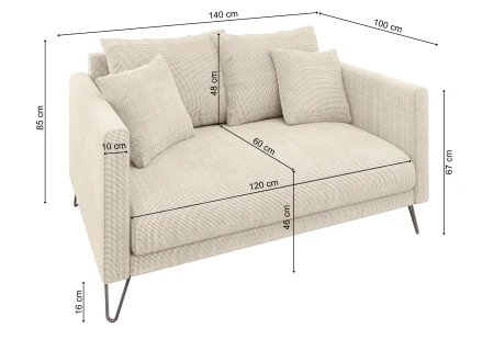 Harmony - Modernes Sofa 2-Sitzer aus Chenille-Stoff mit Hohen Schwarzen Metallfüßen