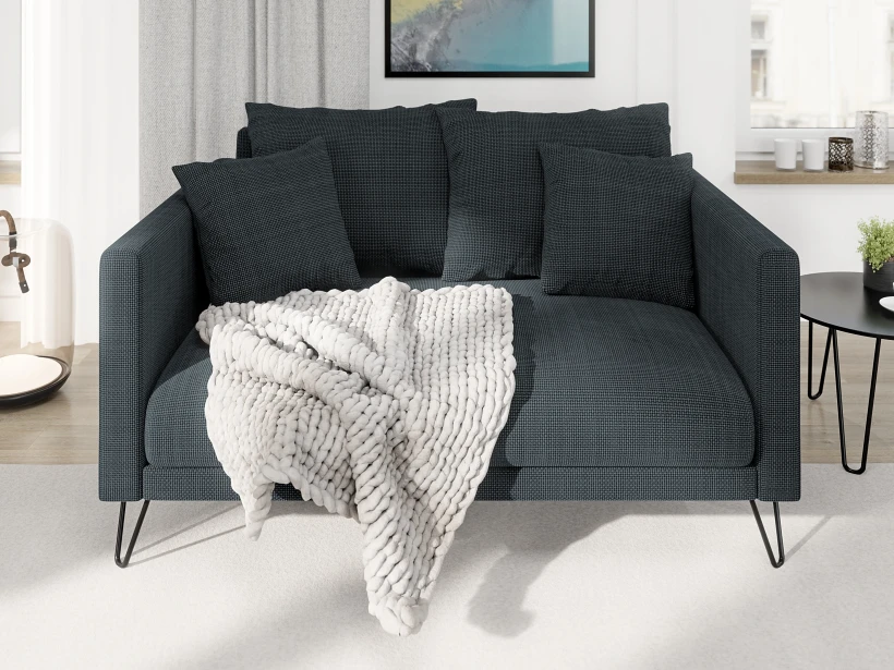 Harmony - Modernes Sofa 2-Sitzer aus Chenille-Stoff mit Hohen Schwarzen Metallfüßen