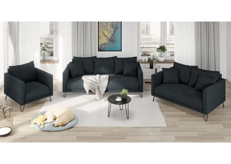 Harmony - Modernes Sofa 2-Sitzer aus Chenille-Stoff mit Hohen Schwarzen Metallfüßen