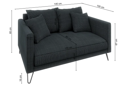 Harmony - Modernes Sofa 2-Sitzer aus Chenille-Stoff mit Hohen Schwarzen Metallfüßen