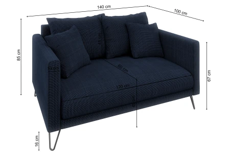 Harmony - Modernes Sofa 2-Sitzer aus Chenille-Stoff mit Hohen Schwarzen Metallfüßen