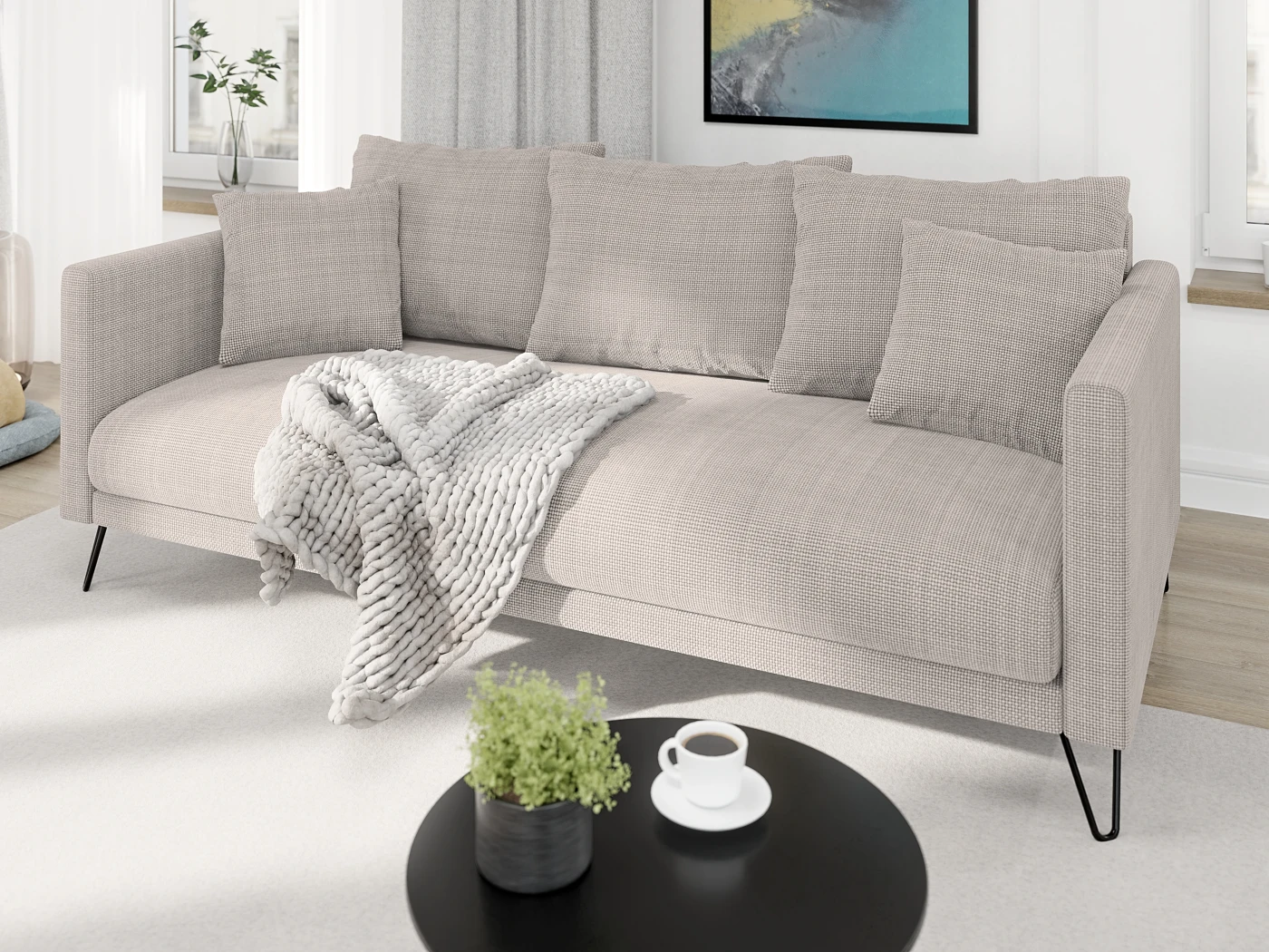 Harmony - Modernes Sofa 3-Sitzer aus Chenille-Stoff mit Hohen Schwarzen Metallfüßen