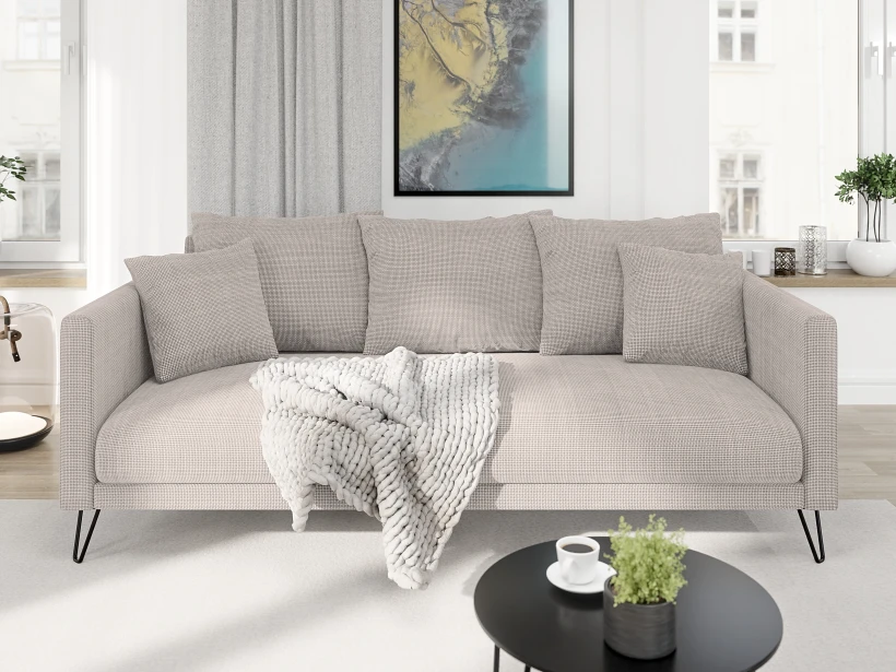 Harmony - Modernes Sofa 3-Sitzer aus Chenille-Stoff mit Hohen Schwarzen Metallfüßen