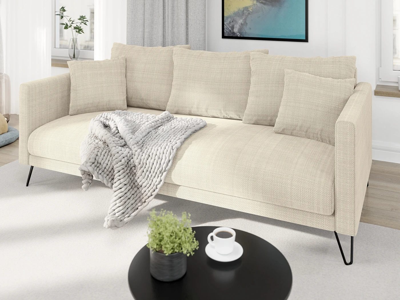 Harmony - Modernes Sofa 3-Sitzer aus Chenille-Stoff mit Hohen Schwarzen Metallfüßen