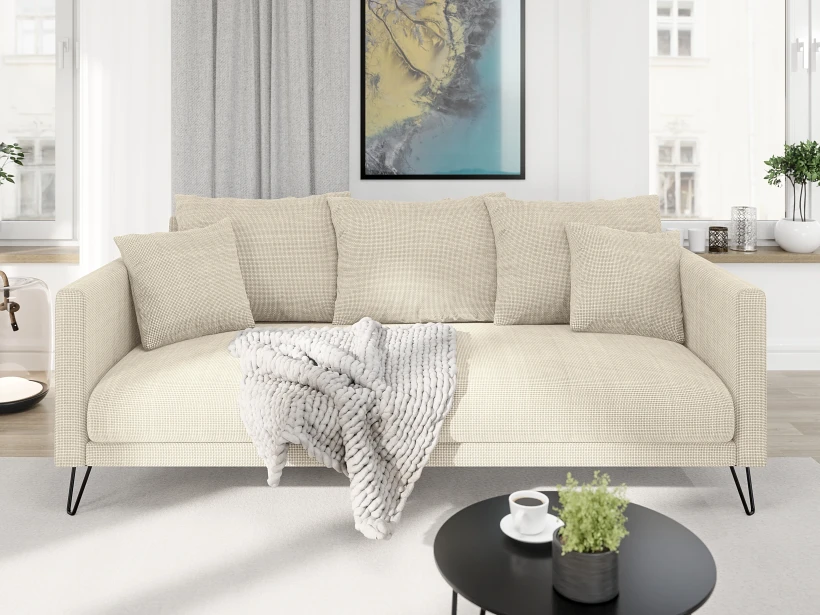 Harmony - Modernes Sofa 3-Sitzer aus Chenille-Stoff mit Hohen Schwarzen Metallfüßen