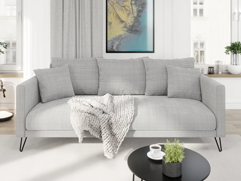 Harmony - Modernes Sofa 3-Sitzer aus Chenille-Stoff mit Hohen Schwarzen Metallfüßen
