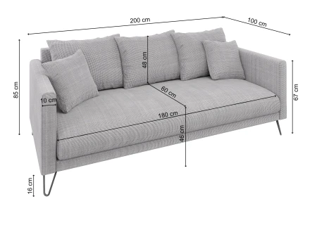 Harmony - Modernes Sofa 3-Sitzer aus Chenille-Stoff mit Hohen Schwarzen Metallfüßen