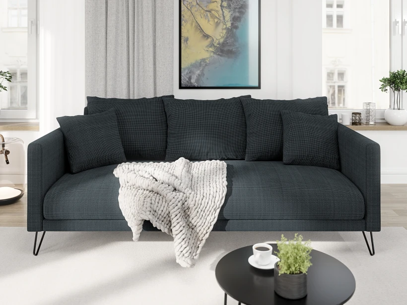 Harmony - Modernes Sofa 3-Sitzer aus Chenille-Stoff mit Hohen Schwarzen Metallfüßen