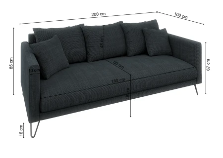 Harmony - Modernes Sofa 3-Sitzer aus Chenille-Stoff mit Hohen Schwarzen Metallfüßen