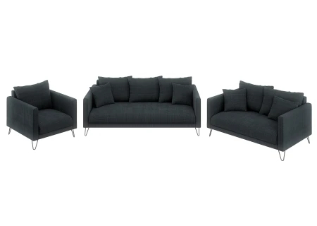 Harmony - Modernes Sofa 3-Sitzer aus Chenille-Stoff mit Hohen Schwarzen Metallfüßen