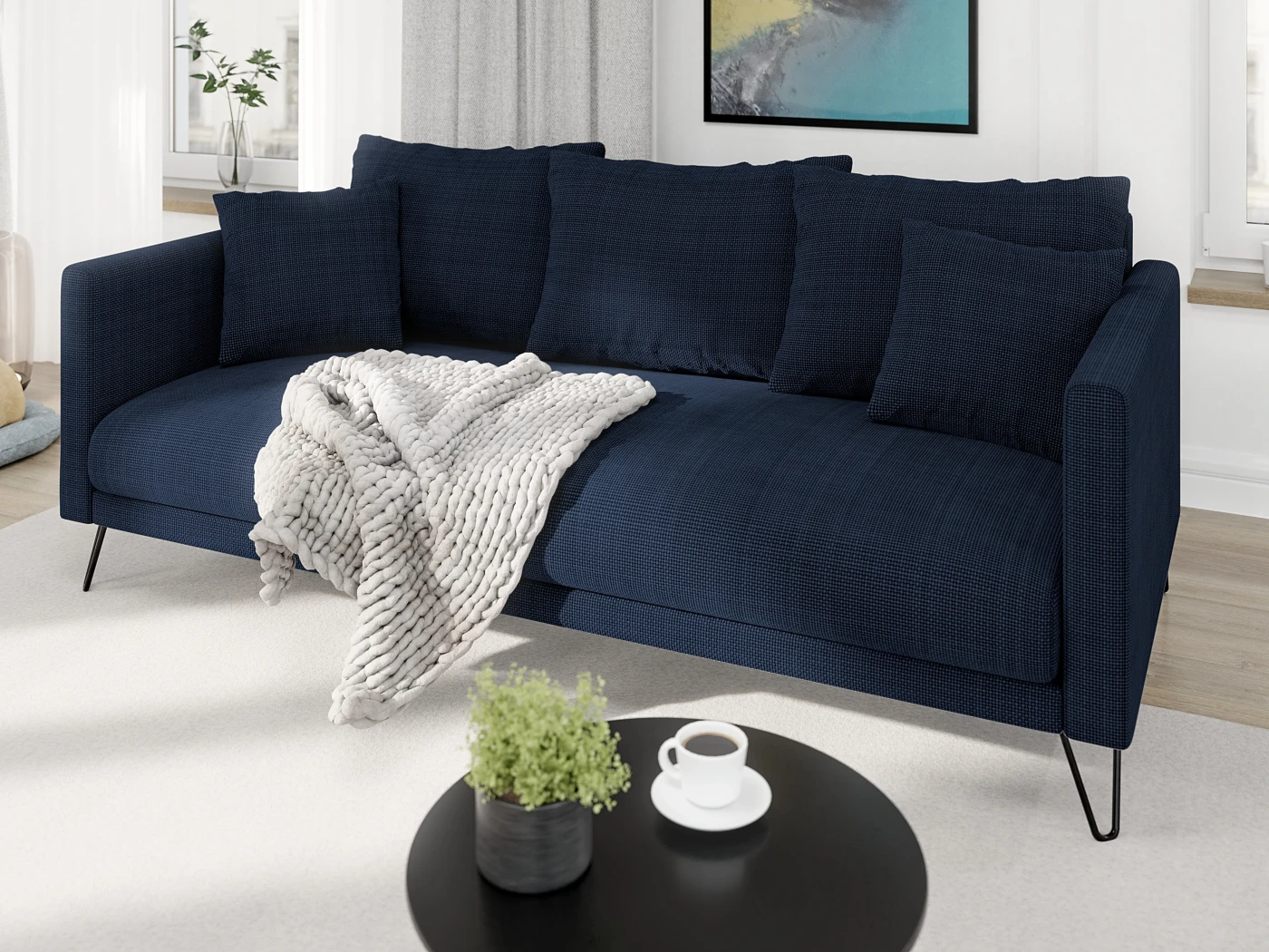 Harmony - Modernes Sofa 3-Sitzer aus Chenille-Stoff mit Hohen Schwarzen Metallfüßen