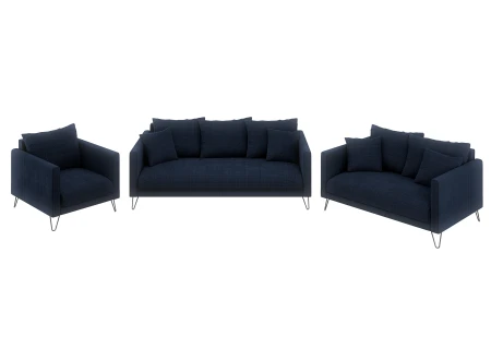 Harmony - Modernes Sofa 3-Sitzer aus Chenille-Stoff mit Hohen Schwarzen Metallfüßen