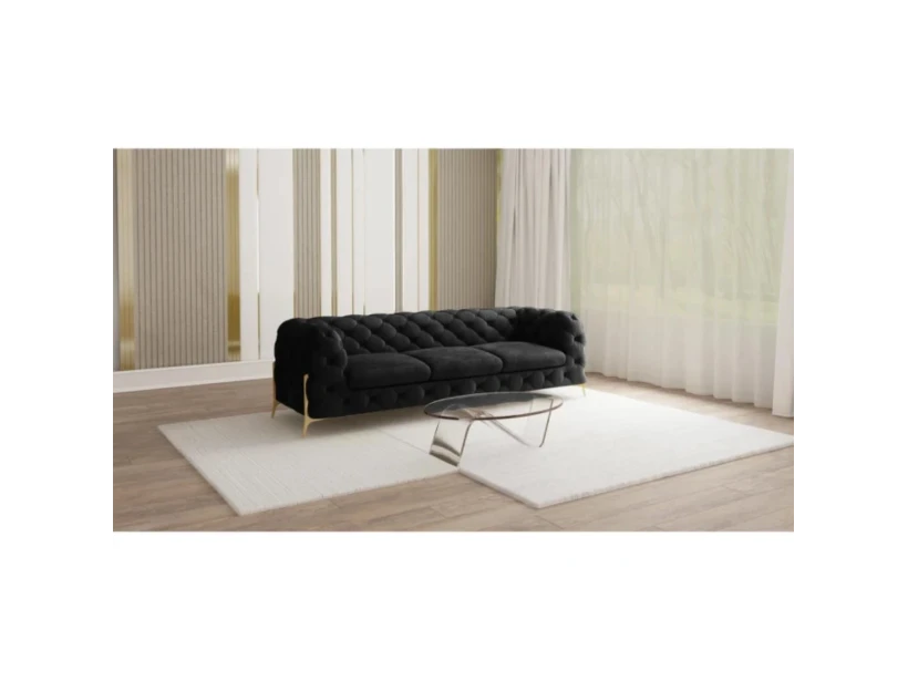 Natalie - Chesterfield Sofa 3-Sitzer mit Goldene Metall Füßen
