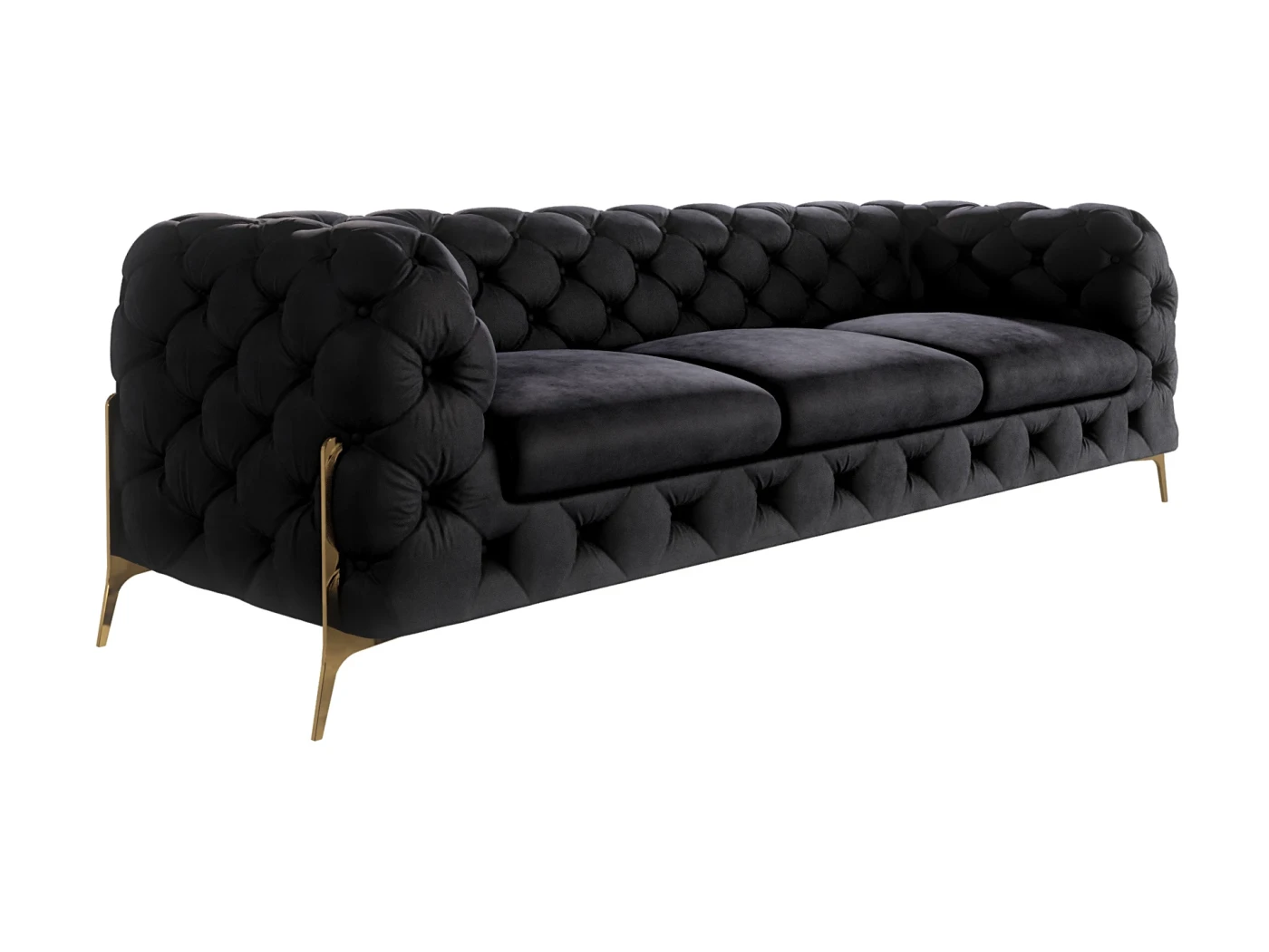Natalie - Chesterfield Sofa 3-Sitzer mit Goldene Metall Füßen
