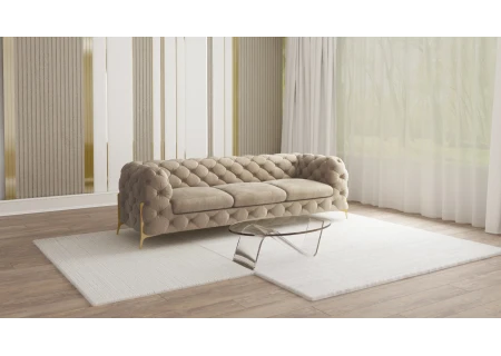 Natalie - Chesterfield Sofa 3-Sitzer mit Goldene Metall Füßen