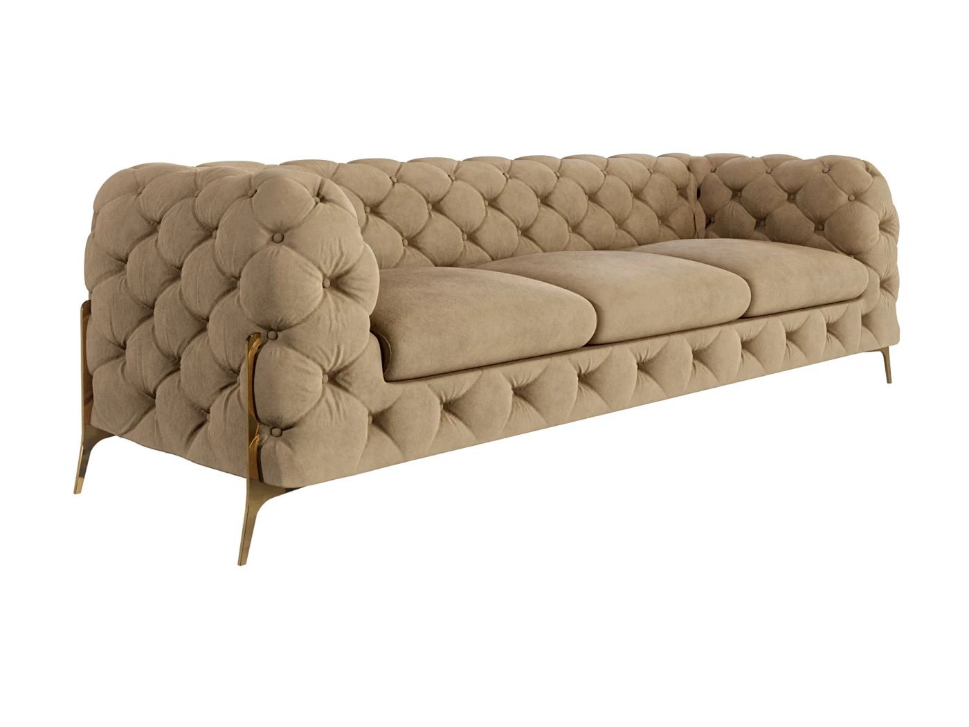 Natalie - Chesterfield Sofa 3-Sitzer mit Goldene Metall Füßen