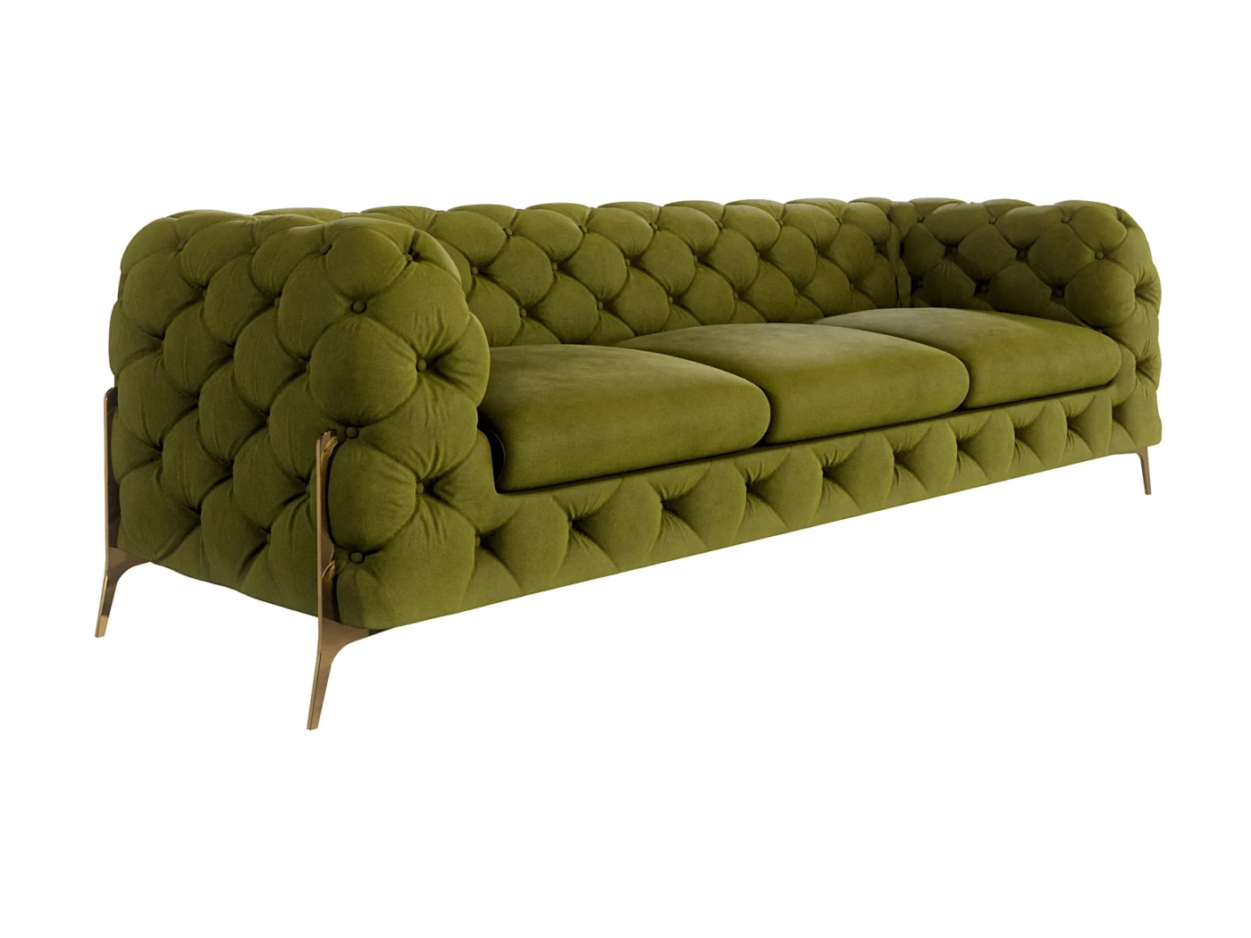 Natalie - Chesterfield Sofa 3-Sitzer mit Goldene Metall Füßen