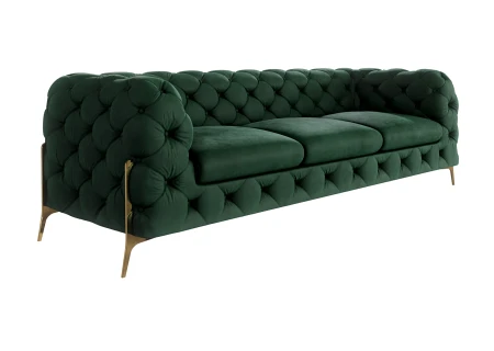 Natalie - Chesterfield Sofa 3-Sitzer mit Goldene Metall Füßen