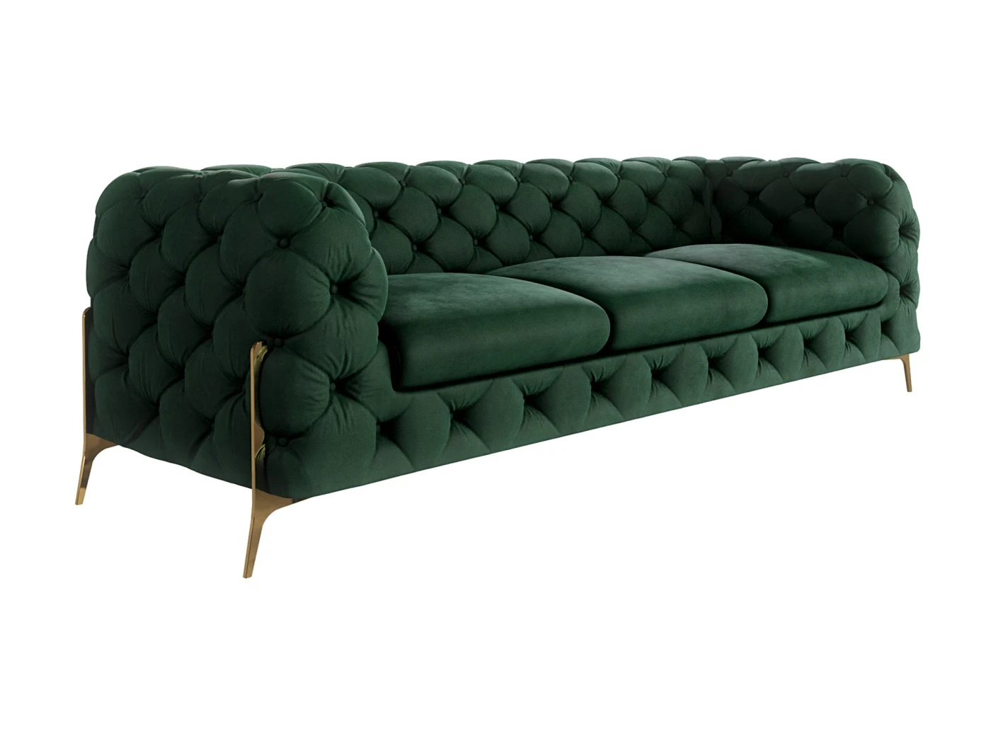 Natalie - Chesterfield Sofa 3-Sitzer mit Goldene Metall Füßen