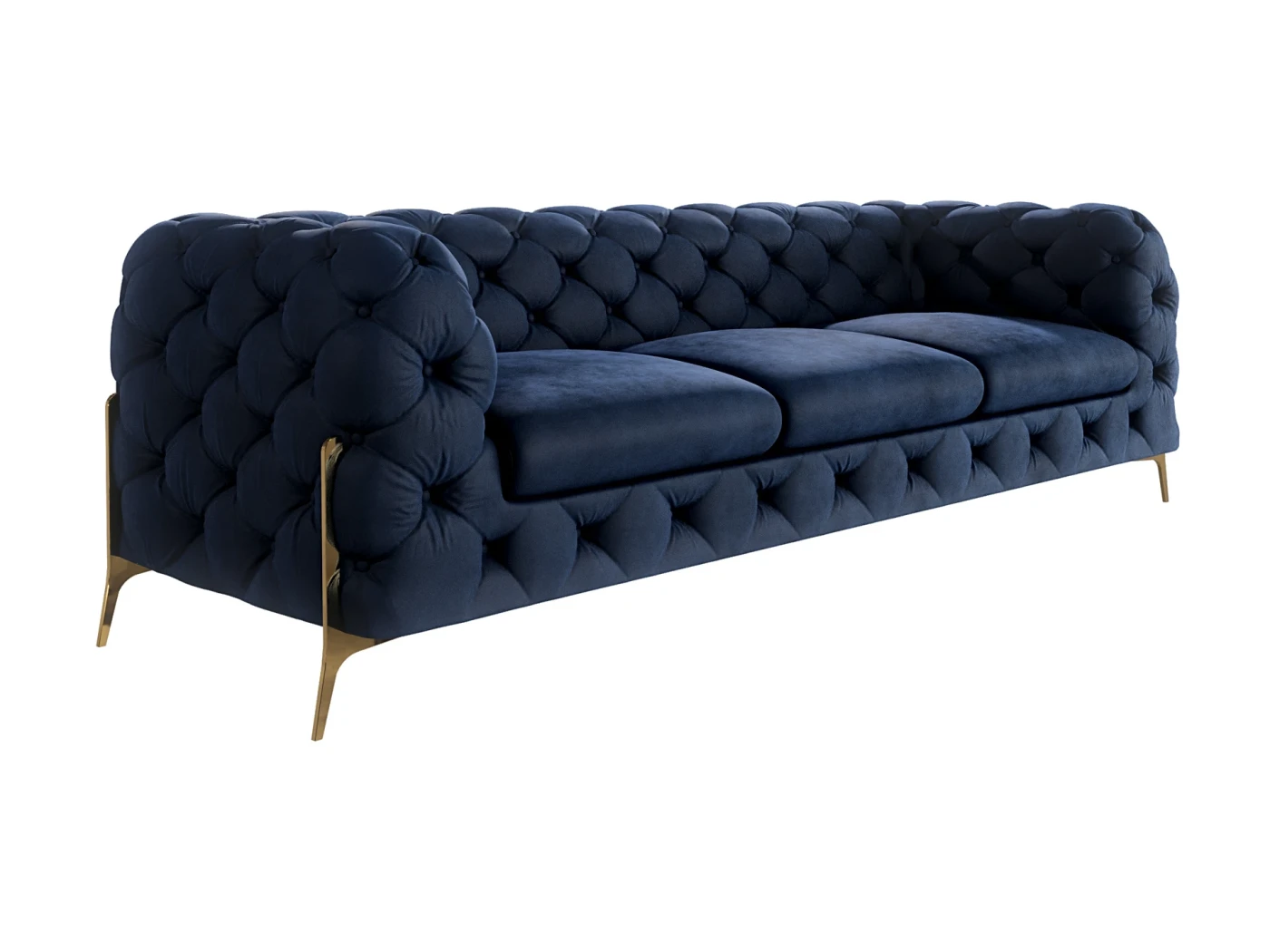Natalie - Chesterfield Sofa 3-Sitzer mit Goldene Metall Füßen