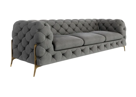 Natalie - Chesterfield Sofa 3-Sitzer mit Goldene Metall Füßen
