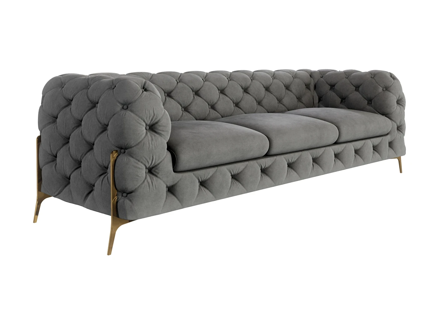 Natalie - Chesterfield Sofa 3-Sitzer mit Goldene Metall Füßen