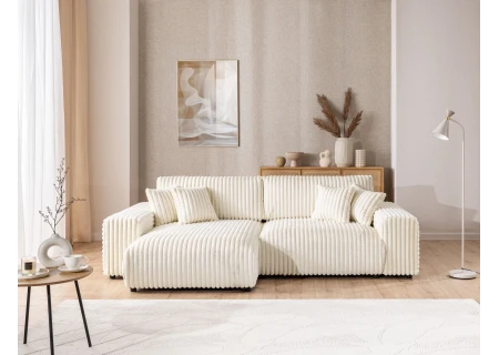 Mollis - Ecksofa mit Schlaffunktion und Bettkasten aus Plüschcord mit schöner Sitzkomfort