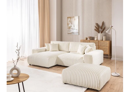 Mollis - Ecksofa mit Schlaffunktion und Bettkasten aus Plüschcord mit schöner Sitzkomfort