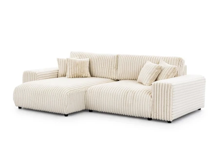 Mollis - Ecksofa mit Schlaffunktion und Bettkasten aus Plüschcord mit schöner Sitzkomfort