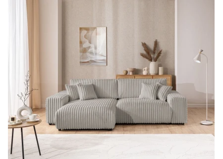 Mollis - Ecksofa mit Schlaffunktion und Bettkasten aus Plüschcord mit schöner Sitzkomfort
