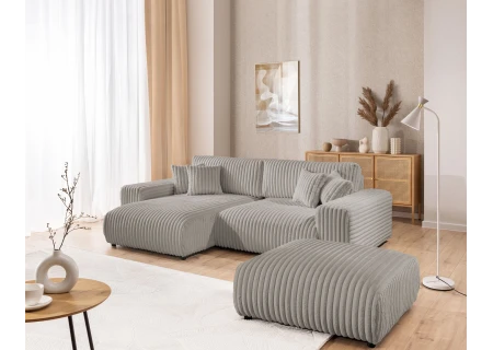 Mollis - Ecksofa mit Schlaffunktion und Bettkasten aus Plüschcord mit schöner Sitzkomfort