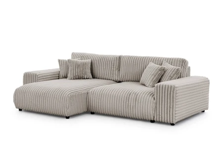 Mollis - Ecksofa mit Schlaffunktion und Bettkasten aus Plüschcord mit schöner Sitzkomfort