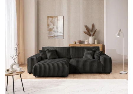 Mollis - Ecksofa mit Schlaffunktion und Bettkasten aus Plüschcord mit schöner Sitzkomfort