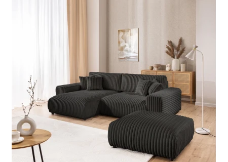 Mollis - Ecksofa mit Schlaffunktion und Bettkasten aus Plüschcord mit schöner Sitzkomfort