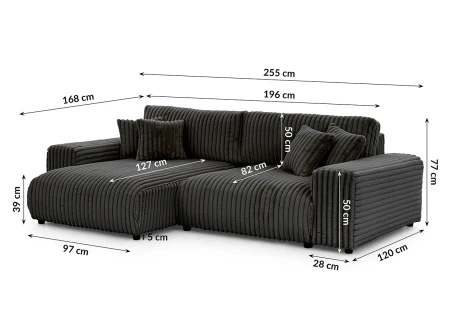 Mollis - Ecksofa mit Schlaffunktion und Bettkasten aus Plüschcord mit schöner Sitzkomfort