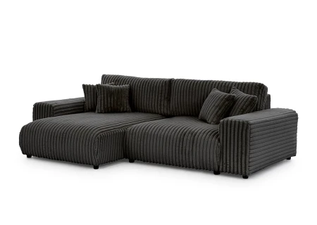 Mollis - Ecksofa mit Schlaffunktion und Bettkasten aus Plüschcord mit schöner Sitzkomfort