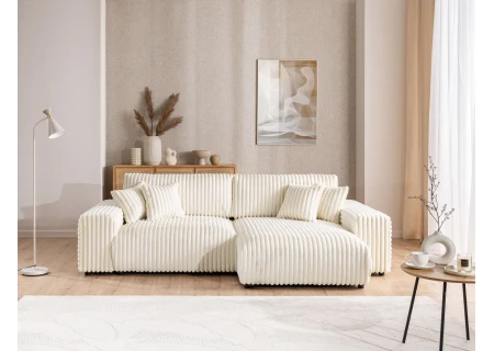 Mollis - Ecksofa mit Schlaffunktion und Bettkasten aus Plüschcord mit schöner Sitzkomfort