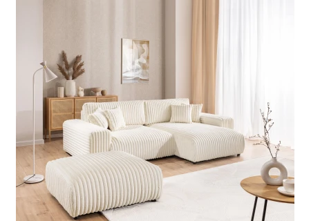 Mollis - Ecksofa mit Schlaffunktion und Bettkasten aus Plüschcord mit schöner Sitzkomfort