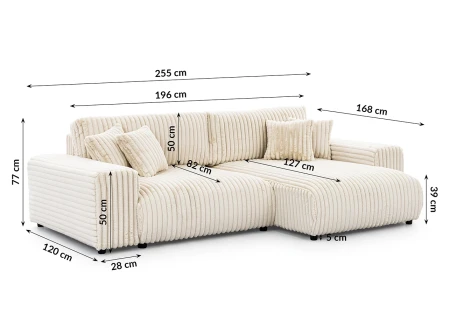 Mollis - Ecksofa mit Schlaffunktion und Bettkasten aus Plüschcord mit schöner Sitzkomfort