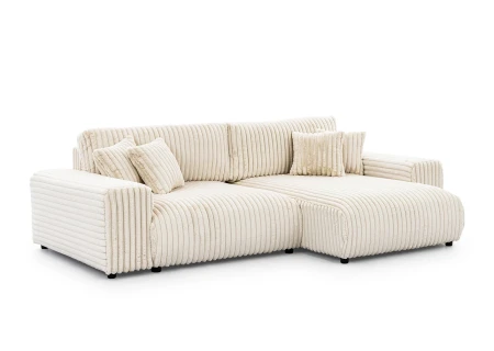 Mollis - Ecksofa mit Schlaffunktion und Bettkasten aus Plüschcord mit schöner Sitzkomfort